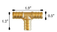 1/2 Inch Lead Free Brass Hose Barb , T PEX Tee Brass Barbed Fittings