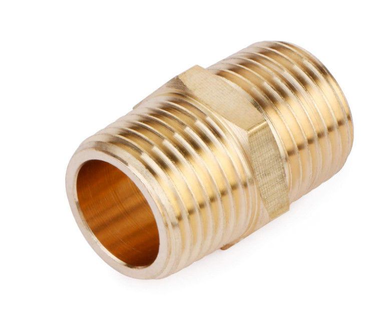 Brass Pipe Fitting, Hex Nipple, 1/4&quot; x 1/4&quot; NPT Male Pipe Adapter