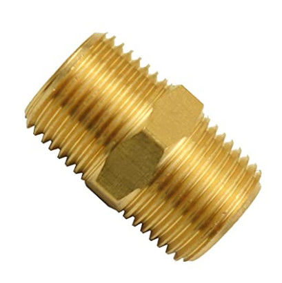 Brass Pipe Fitting, Hex Nipple, 1/8&quot; x 1/8&quot; NPT Male Pipe Adapter