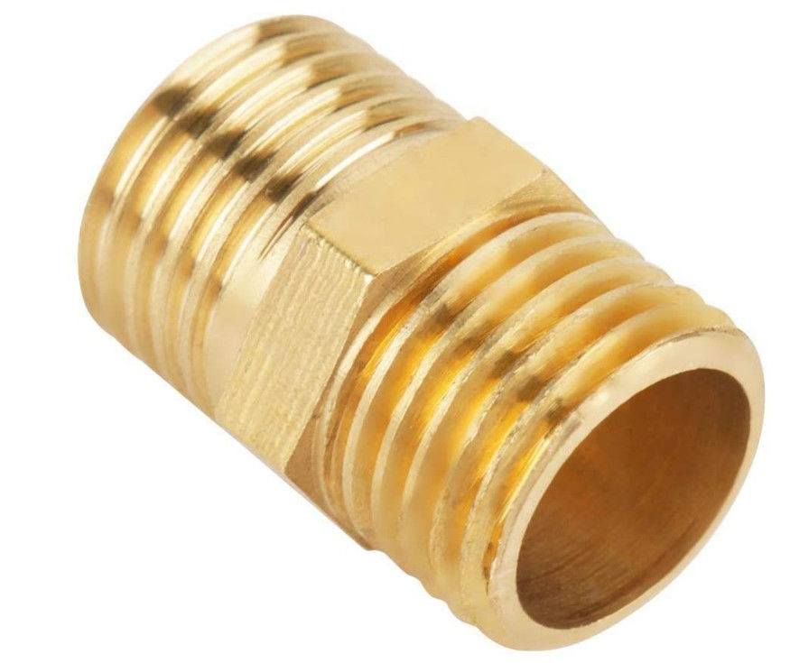 1/4 BSP To 1/4 BSP Brass Hex Nipple , External Thread Brass Quick Connector