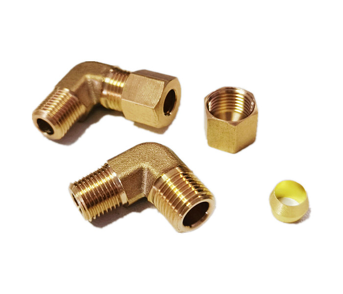 1/4 NPT Brass Compression Union 90 Degree Elbow Fitting